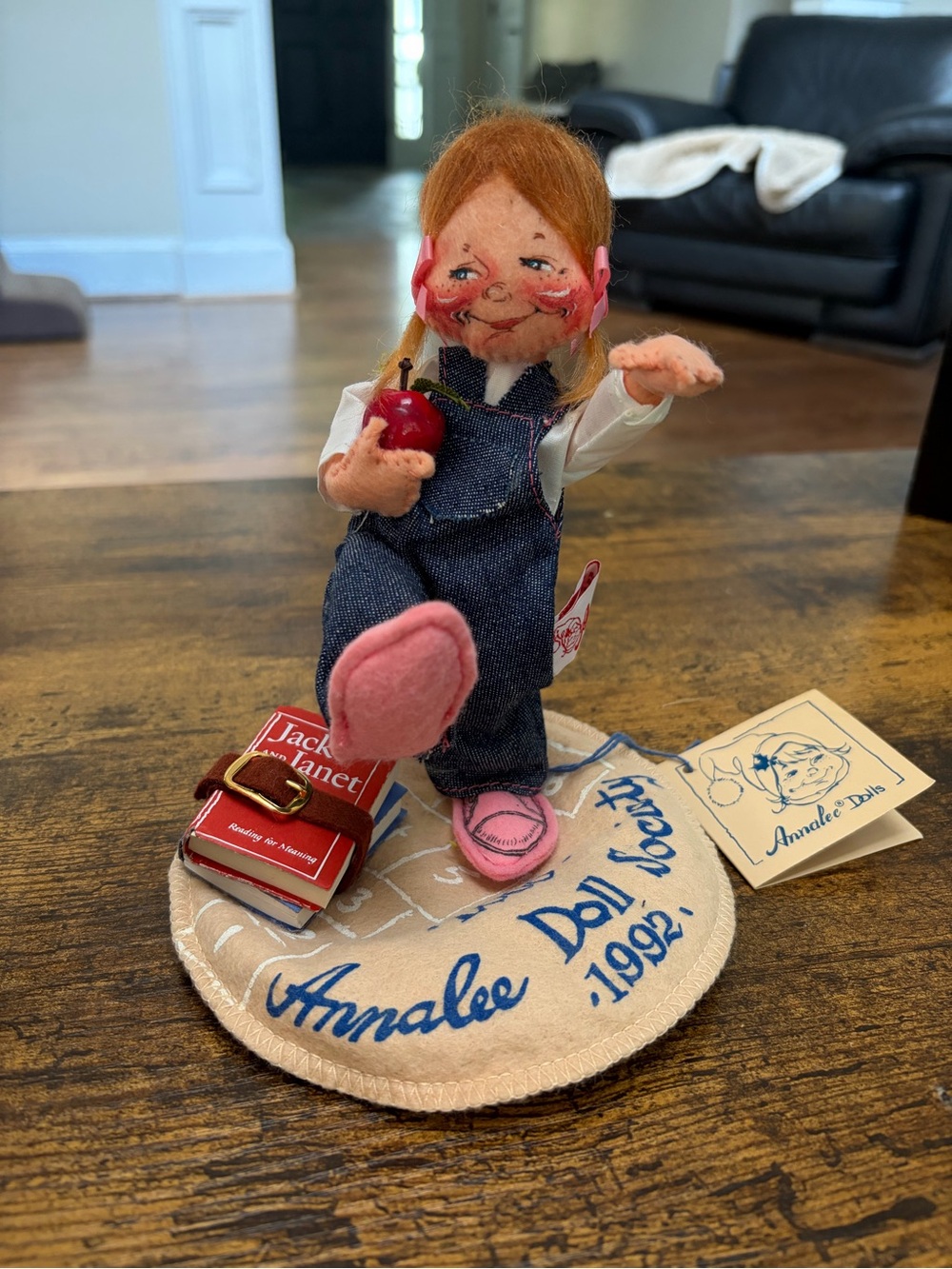 Annalee Pink-Accented Schoolgirl Doll in Denim Overalls